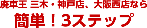 多田自動車商会（廃車王三木・神戸店、廃車王大阪西店）なら廃車の引取から手続きまで簡単3ステップ